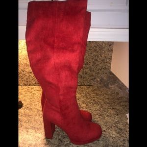 Red faux suede boots